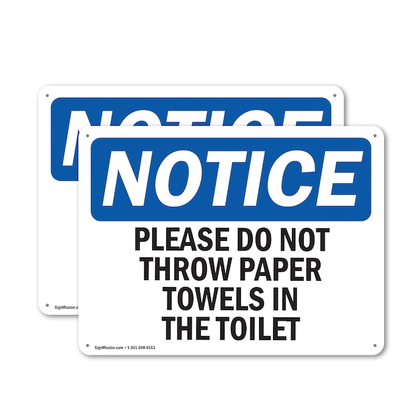 Signmission Please Do Not Throw Paper Towels In The Toilet, 10 in W x Rectangle, Plastic OS-2PACK-NS-P-710-L-17423 - main